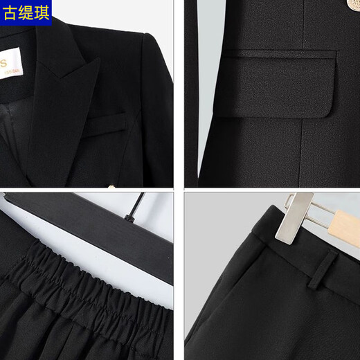 Gutiqi Formal Women's Suit College Student Interview Professional Wear Suit Jacket Women 2025 New Suit Workplace Work Wear Spring Black Suit + Wide Leg Pants XL