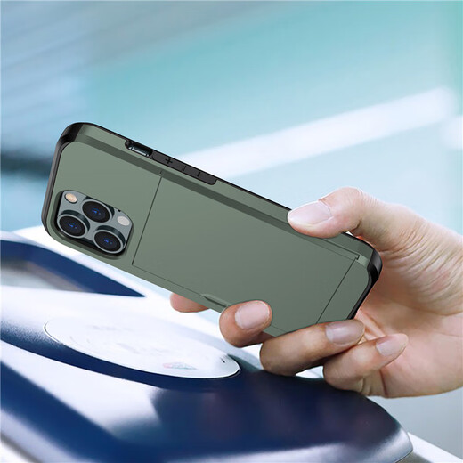 滑盖卡包适用苹果15手机壳可插放卡隐藏式卡槽零钱包iPhone14proMAX保护套13磨砂硅胶11 黑色 iPhone 14 Pro