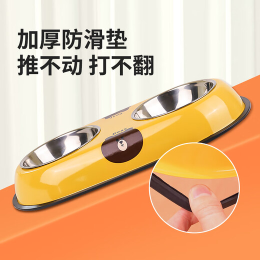 Qi Oh dog bowl, dog bowl, cat bowl, cat food bowl, dog rice bowl, anti-knock over double bowl, integrated drinking water bowl, small and medium-sized dog pet supplies, green and gray double bowl, large size (suitable for 7-35 Jin Jin equals 0.5 kg dogs and cats)