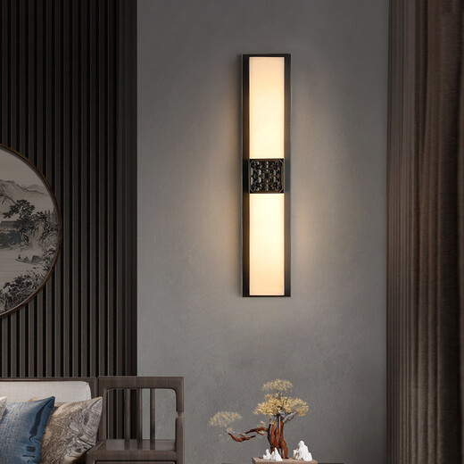 Qianzhang Lamp New Chinese Style Full Copper Marble Wall Lamp Background Wall Lamp Villa Bedside Bedroom Chinese Style Living Room Villa Hall Premium Black Rubbed Gold Height 47CM* Width 12CM Qingxiang