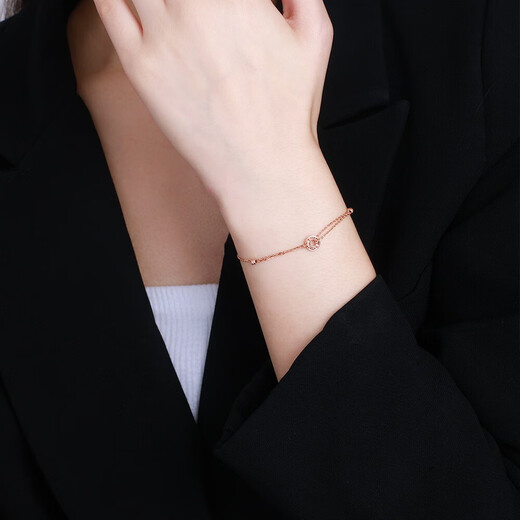 Chow Tai Sang 18K gold bracelet rose gold lucky French birthday gift for girls about 1.3g