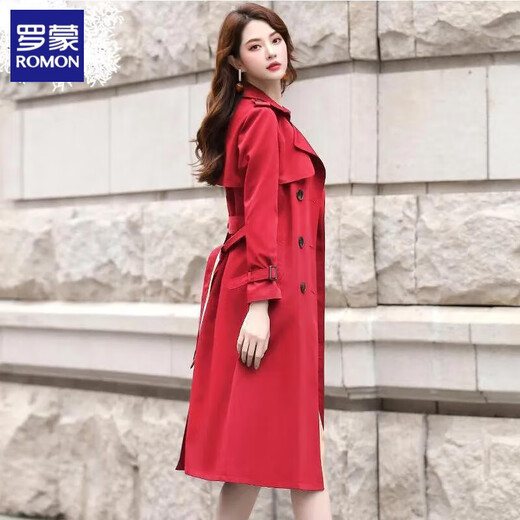ROMON Lined Windbreaker Women's Mid-Length 2025 Autumn New Korean Style High-Quality Coat Women's Versatile Over-the-Knee Jacket Navy Lined L Recommended 116-130 Jin Jin equals 0.5 kg