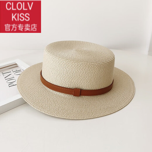 Clolv kiss2026 Französischer Flat-Top-Strohhut für Damen im Retro-Stil im britischen Stil, der das Gesicht zeigt, kleiner Sommer-Sonnenschutz, Sonnenschutz, Strand-Urlaubsstil, Hut, beige, verstellbar