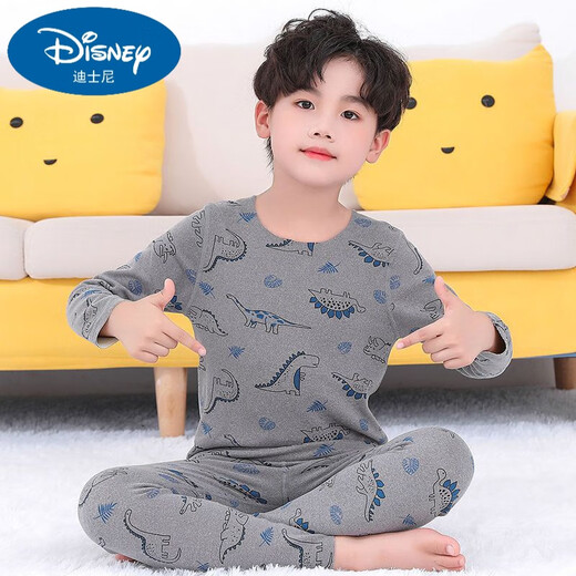 Disney Children's Thermal Underwear Set Thermal Storage German Velvet Girls Seamless Boys' Double-sided Velvet Pajamas Middle and Large Children's Autumn and Winter Hair Silver Dinosaur (German Velvet Set) 120 Suitable for 42 Jin Jin equals 0.5 kg