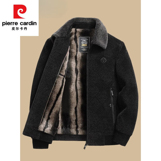皮尔卡丹（pierre cardin）中年男士棉衣冬季中老年男装加绒加厚毛呢外套爸爸冬装棉服男 藏青色 180 适合115-130斤
