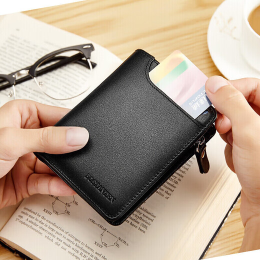 Boston Denton men's wallet first-layer cowhide business short multi-functional wallet vertical casual contrasting color zipper student card bag for men