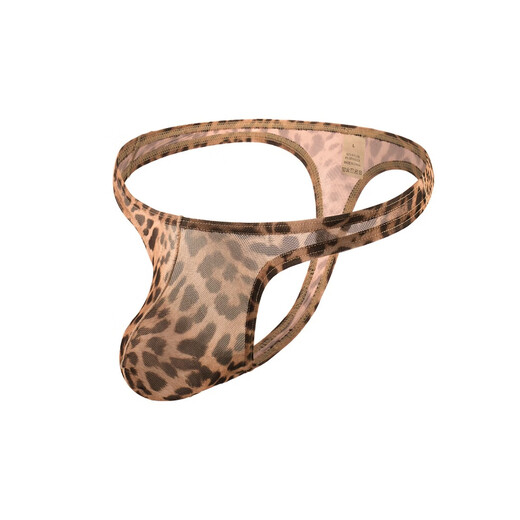 Men's low-waist mesh see-through leopard print thong see-through comfortable breathable underwear gay bottoming sexy underwear leopard print 2XL