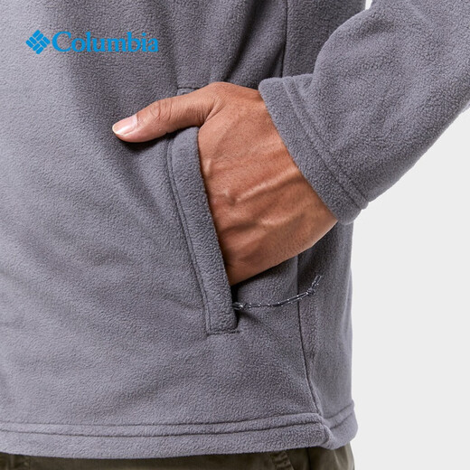 Columbia Outdoor Men's Simple Stand Collar Fashion Jacket Warm and Comfortable Fleece Jacket AE0560 023 City Gray and Shark Black L(180/100A)