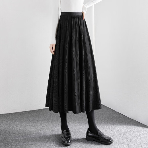 She pool high waist wide skirt women's 2025 autumn new style elastic waist slimming mid-length A-line retro skirt
