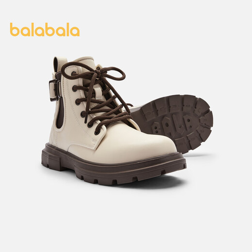Balabala children's shoes, girls' boots, retro Martin boots, autumn and winter leather boots, trendy