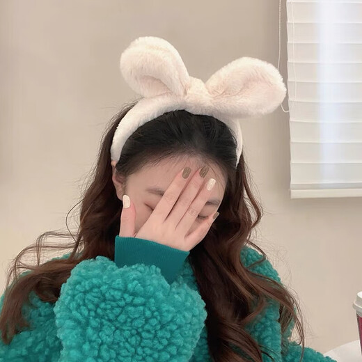 Cute Plush Rabbit Ears Headband Women's Face Wash Headband Autumn and Winter Hairpin 2023 New Makeup Mask Headband Bundle 1 Plush Rabbit Ear Headband