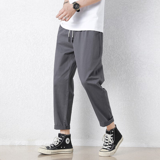 Jüdische Freizeithosen für Männer im Sommer Neue lose Eisseide Messesport neun-Punkte-Hosen für Männer konisch koreanischer Stil Trendyhose 9904 Dunkelgrau 3xl