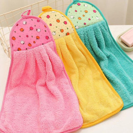 Kitchen hand towel hanging cute towel rag absorbent household bathroom thickened handcloth handkerchief coral velvet hanging hand towel 1 piece random color