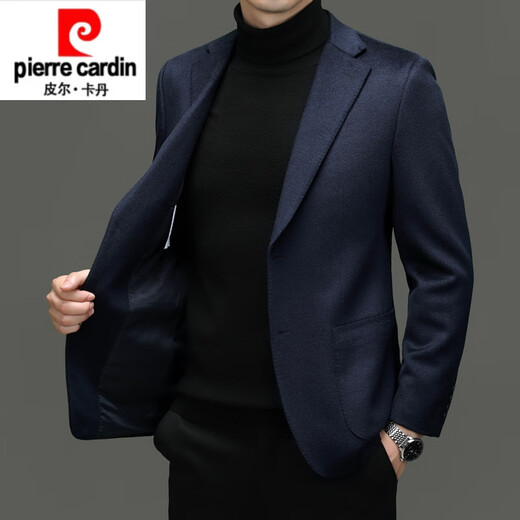 皮尔卡丹高档高级羊绒西服外套男商务修身含羊毛呢西装男秋冬细腻质感单西 黑色 6667 185/2XL