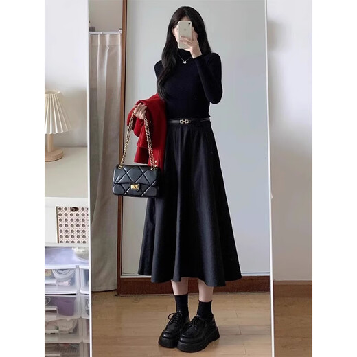 Oudihui 2025 New Autumn Dress Women's Xiaoxiangfeng Red Jacket Clothing Outfit Autumn and Winter Skirt Women's Suit Red Jacket + Black Skirt + Bottoming Shirt XL Recommended 120-135 Jin Jin equals 0.5 kg