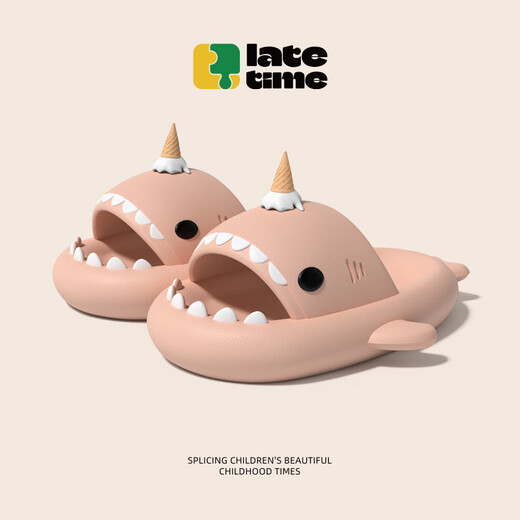 LATE TIME Ice Cream Shark Children's Slippers for Boys and Girls Summer Indoor Home Soft Sole Anti-Slip Bath Baby Slippers Festive Red 200mm 200 Suitable for feet about 19cm long