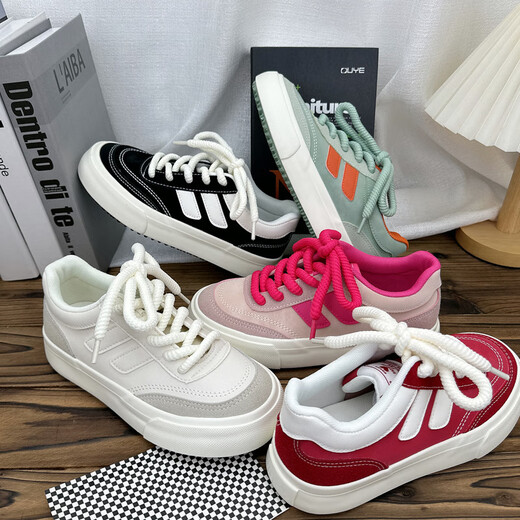 Blue screen shoes for women 2024 new spring and autumn niche design sense shell toe shoes for women thick sole white shoes versatile women's shoes Pink (1098) 35