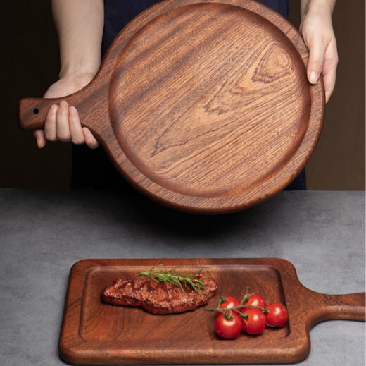 Half Sheng Steak Dinner Plate Wooden Wooden Plate Western Food Plate Steak Board Solid Wood Tray Knife and Fork Set Special for Refreshing Meat Medium-Groove 27x18cm0 Inch