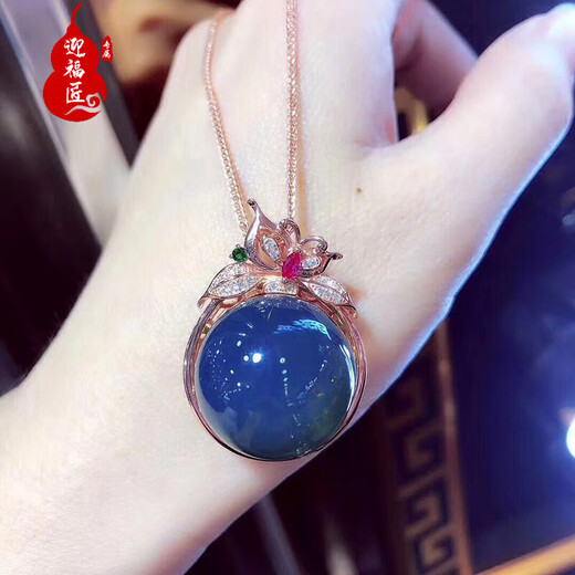 Yingfujiang Dominican blue amber set, pure water sky blue amber pendant, large amber beeswax ring and earrings, blue amber set (ring + pendant + earrings)