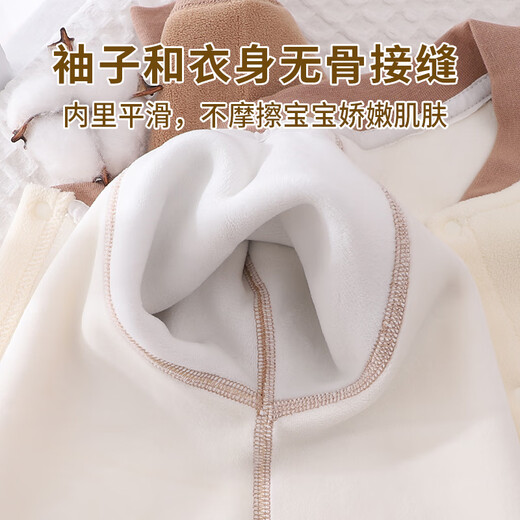 小三月婴儿冬季加厚连体衣宝宝保暖长袖哈衣儿童加绒加棉衣新生儿外出服 AL102小熊绿 胸标随机发 90cm 建议19-23斤