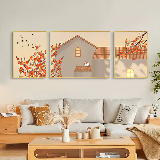 科芝现代简约客厅装饰画温馨治愈系家居三联壁画原木风沙发背景墙挂画 K12353【三联】 80*60/40*60x2水晶膜PS金框