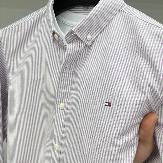 TOME BORNEK美国汤米春秋款男装长袖条纹衬衫男士纯棉商务休闲牛津纺衬衣男 灰色【25棉】 2XL 【160-175斤穿】