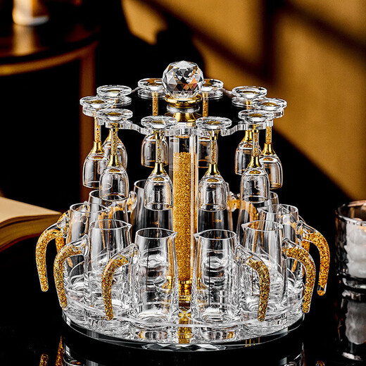 Depinte high-end light luxury Maotai cup spirits shot glass one-cup Chinese gold foil white wine cup set wine dispenser 10ml Maotai gold foil cup + Jinshan pot cup holder (10 pots 10 cups