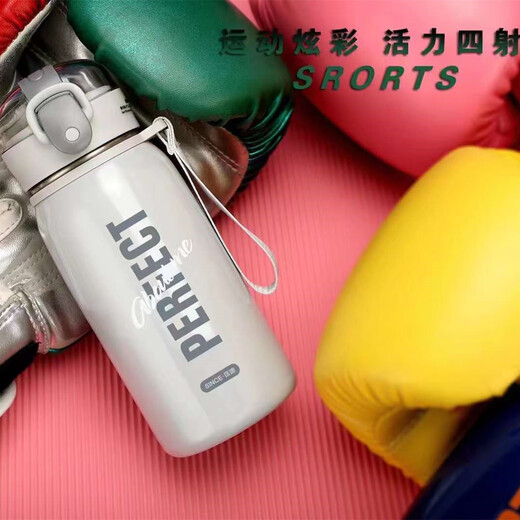 Kuangdi Nr. 7029 Thermobecher für erwachsene Schüler mit Strohhalm, 304 Edelstahl-Wasserbecher, kleiner tragbarer Wasserbecher, Kuangdi Nr. 7029-420 ml/grau