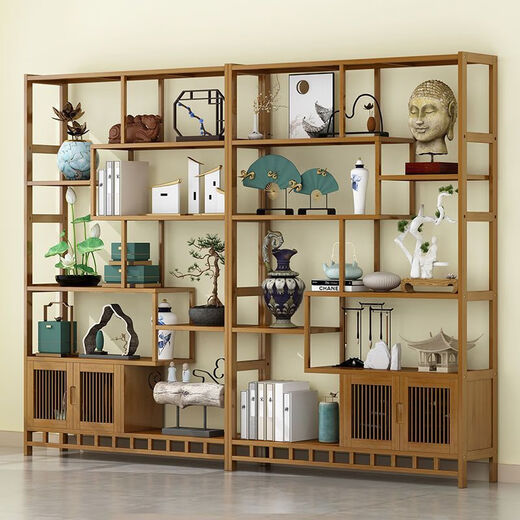 Feikuang Bogu rack new Chinese style Duobao Pavilion storage rack tea display cabinet non-solid wood ornaments cabinet tea set living room bookshelf 80cm long six layers classic style