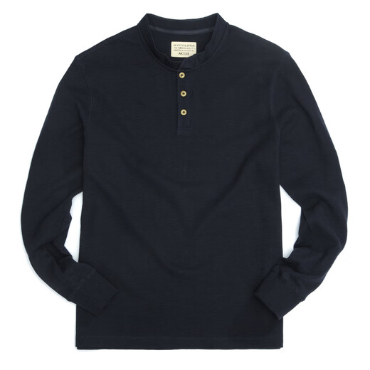 AKCLUBAK Men's New Retro Henry Collar Cotton Bottoming Shirt Simple Casual Long Sleeve T-Shirt Men 2409700 Navy Blue XL