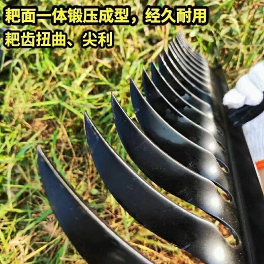 Spiral nail rake manganese steel welded agricultural iron rake multi-functional new gardening quenching rake full set hand-forged German style fourteen-tooth rake single head + 1 point 2m handle