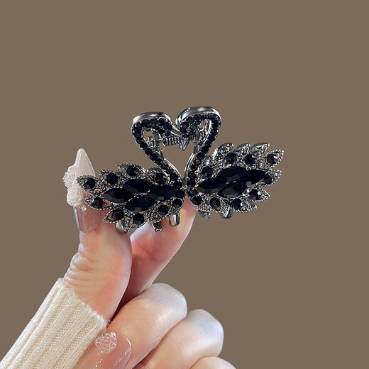 Zhuo Keke Black Swan Sparkling Diamond Medium Size Clip Women's Exquisite Hairpin Half-Pieced Shark Clip on the Back of the Head Temperament Hair Clip Headwear Black Temperament Medium Size Swan Clip