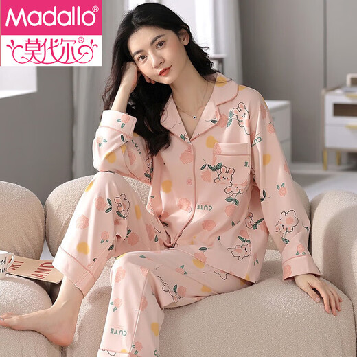Modale Marke Pure Cotton Pyjamas für Frauen im Frühling und Herbst lange Ärmel Süßes Cartoon Baumwolle große Größe kann außerhalb von Heimbekleidungsanzug Männern LF9221 M getragen werden