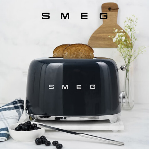 SMEG Italian retro toaster toaster sandwich breakfast machine toaster multi-functional household 6-speed baking TSF01 black (two-piece)