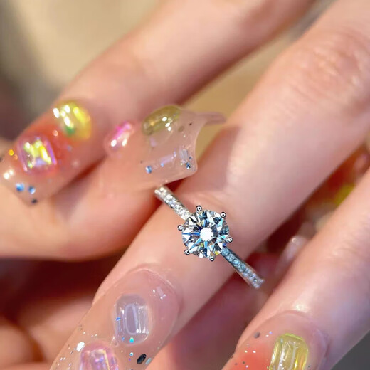 Pt950 platinum moissanite diamond ring micro-set six-claw diamond ring 1 carat ring for men and women to propose to their wives and girlfriends micro-set six-claw 50 points - light luxury model default open style