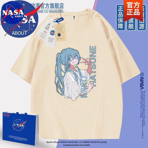 NASA ABOUT动漫联名初音未来t恤宽松ins情侣款短袖可爱百搭男女夏季纯棉 白色-N1506-初音未来 2XL (正版高质量)