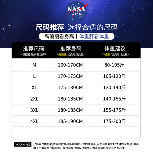 NASA GISS Official Trendy Brand Hooded Sweatshirt Men's Velvet Thickened Loose Jacket Teen Top Black Velvet M