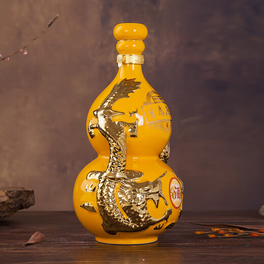 Porcelain 銊堂 5Jin Jin is equal to 0.5 kg. Wine jar, puree, wine bottle, decorative ornaments, wine bottle, sealed gourd, golden dragon, Chengxiang wine set