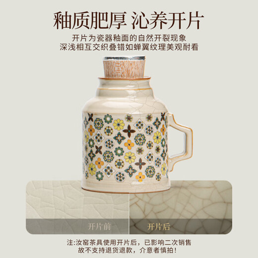 Xiangye Datang Baoxiang Ru Kiln Small Warming Pot Mug with Lid Ceramic Stewed Tea Cup Chinese Style Thermos Office Cup with Handle Ru Kiln Small Warming Pot with Master Cup (Double Happiness)