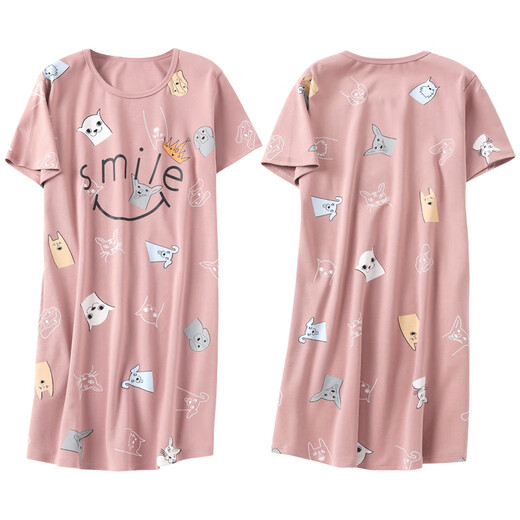 红豆（Hodo）睡裙女款夏季纯棉短袖2025新款家居服网红女士夏天夏款过膝睡衣裙 C1105 2XL 女(135-155斤)