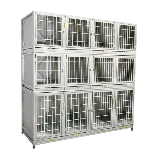 HKML double-layer stainless steel dog cage, hospital cage, small dog multi-layer mother and child cage display cabinet, pet supermarket hospital foster care cage, three layers, 6 doors, 95*60*185cm, front face steel bar 304 material, new foster care cage (steel plate + steel rod)