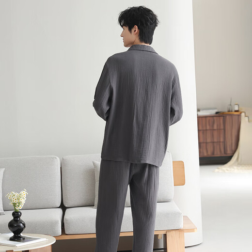 LangSha couple's pajamas for one man and one woman, autumn type A baby cotton casual soft 100% woven cotton home wear, spring style 6130+5130 M female + 2XL male