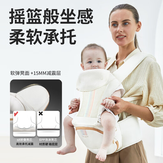 抱抱熊（bébéar）可折叠轻便抱婴儿透气款腰凳背带礼盒AXT05-缤纷白