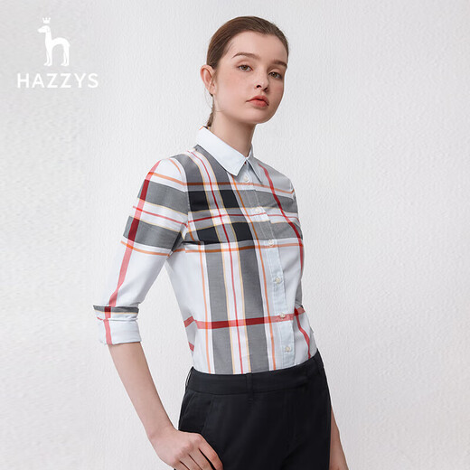 HAZZYS women's spring women's plaid urban commuting style long-sleeved shirt for women ASCSK1BAF02