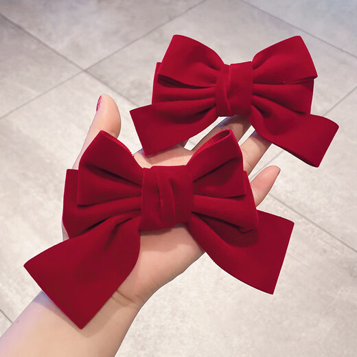 Lingmeng Children's Bow Hair Clip Red New Year and Christmas Hair Accessories Baby New Year Hair Clip Headwear Red Beveled Long Floating Large Size 1 pc