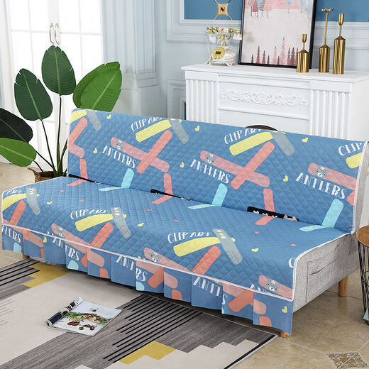 Xuxian full-cover sofa cushion foldable sofa bed cover four-season universal non-slip sofa cover simple dual-purpose without armrests small fish blue 1.8 meters long 1.5 meters wide