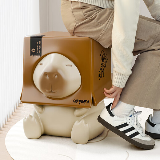 BHM Cute Capibala Porch Shoe Changing Stool Living Room Ornaments Bedside Table Small Coffee Table Housewarming Gift Brown Total Height 30cm Can Be Used as a Coffee Table