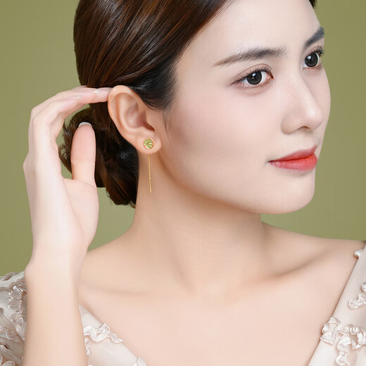 Chao Acer Huayun Yellow 18K Gold Earrings Earrings for Women Gold Lotus Lotus Leaf Lotus Earrings as Birthday Gifts for Girlfriend Lotus (Single Style)