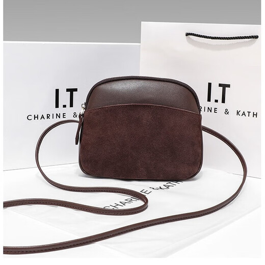 CHARINE&KATH今年流行美拉德小包包女2024新款休闲贝壳包复古单肩包斜挎手机包 咖啡色1026