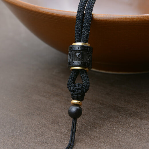 Crystal retro ebony six-character mantra hand-knitted lanyard pendant jade pendant necklace jade pendant hanging neck for men and women six-character mantra model black adjustable